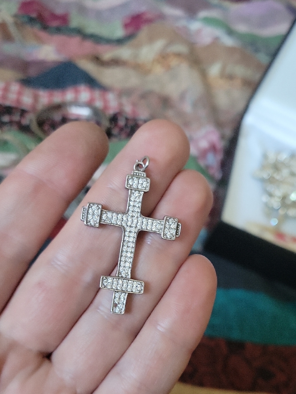 Sterling Silver Crystal Cross Pendant - Silver Missing A Stone  No Stamp